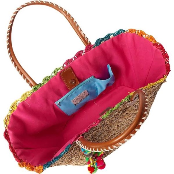FIESTA STRAW RAFFIA LG SUMMER BEACH TOTE - NWT BAG⭐️ Boho Chic POM POM  BAG NWT - Picture 11 of 12